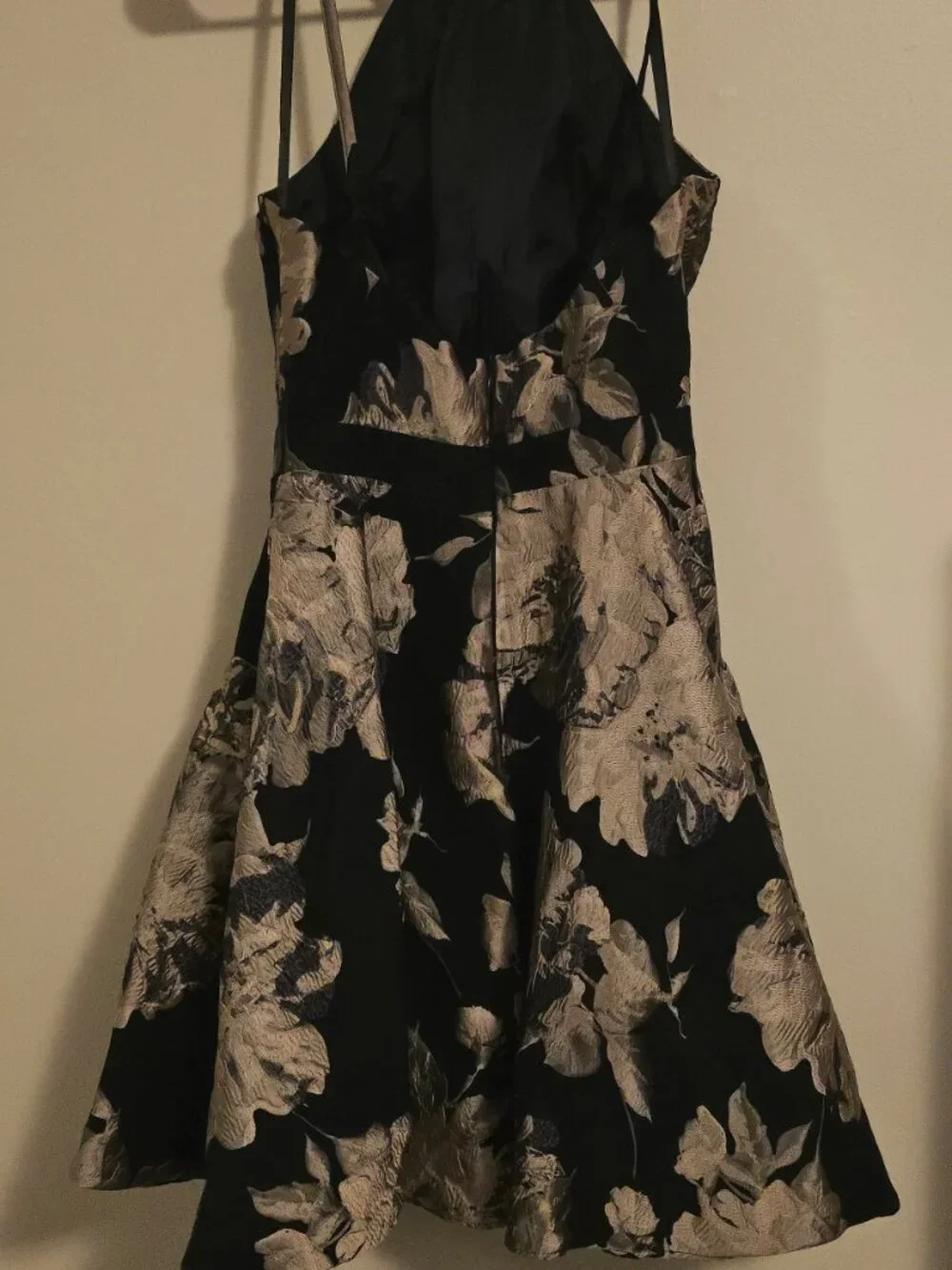 Xscape Floral Halter Dress with Metallic Accents